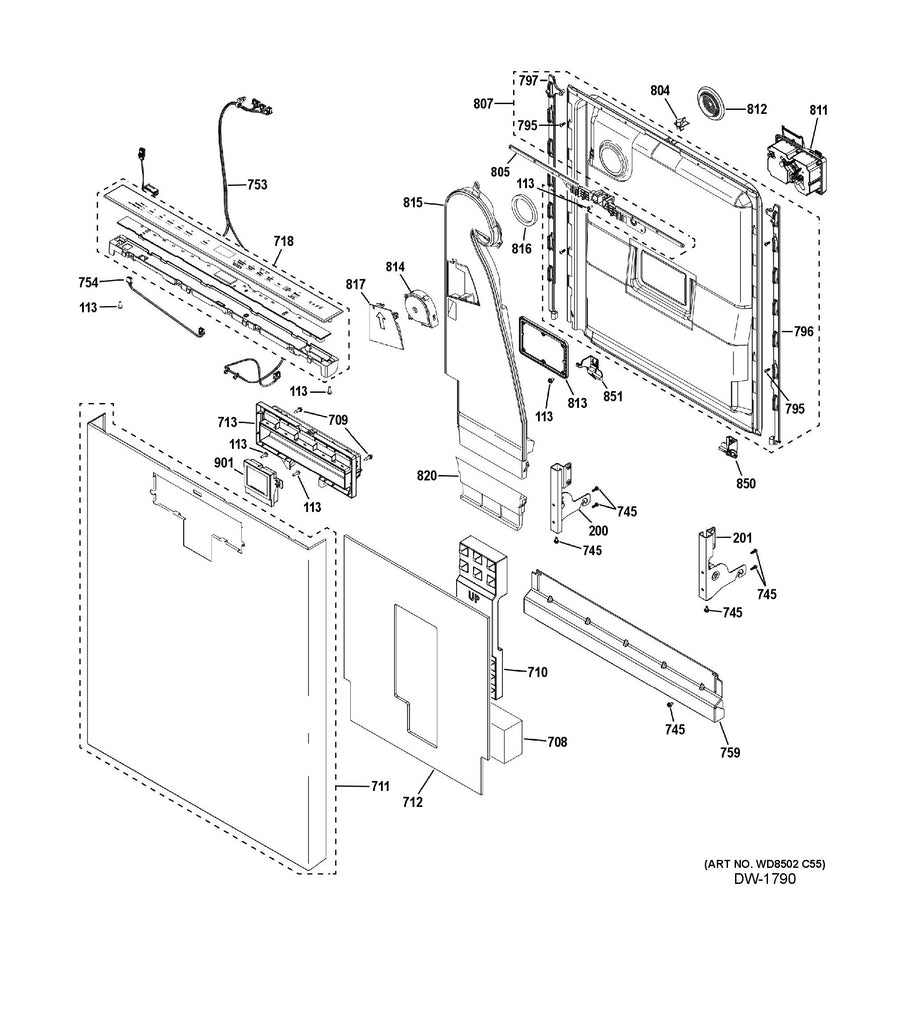 WG04F12637 Dishwasher Configured UI Control Panel with Cover - XPart Supply